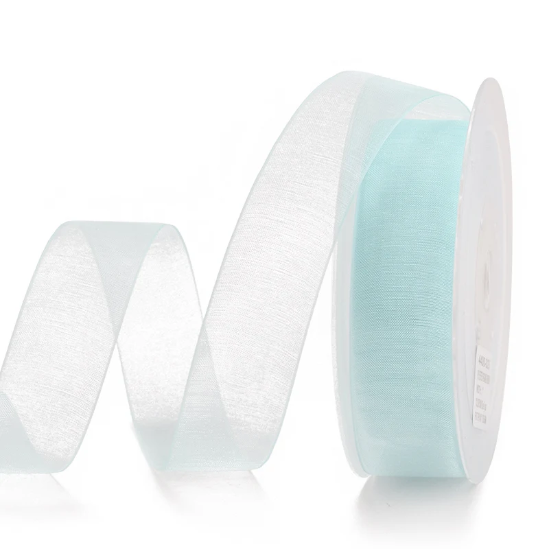 light blue 305 Яма Прозрачная Шелковая лента из органзы 9 13 16 19 мм 200 ярдов черный белый красный синий фиолетовый подарок Свадебная Упаковка праздничные ленты - Цвет: light blue 305