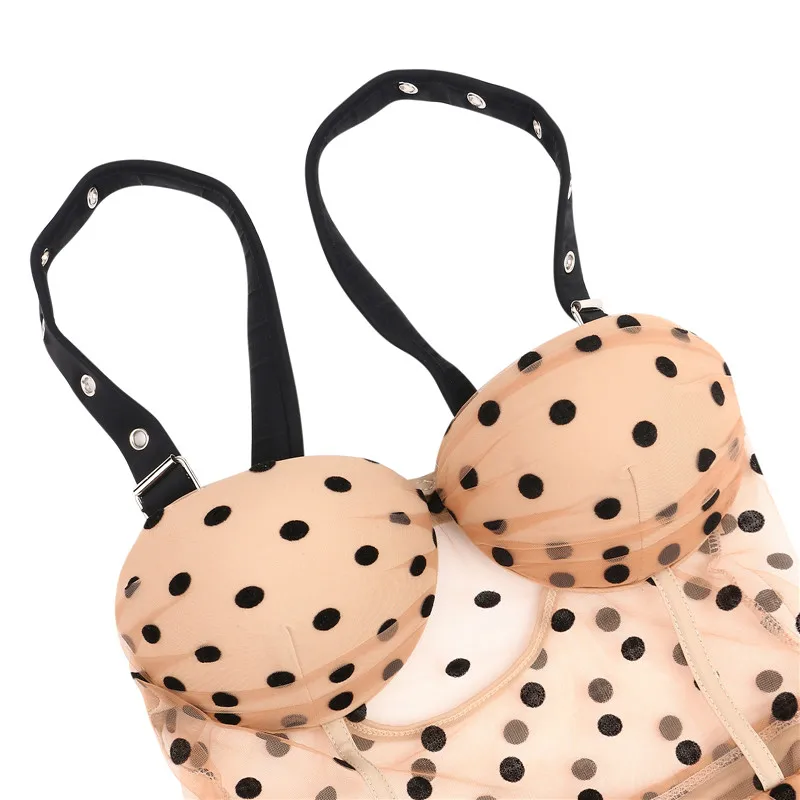 

Female Swimwear Polka Dots Print Sleeveless Swimsuits with Adjustable Shoulder Strap for Summer