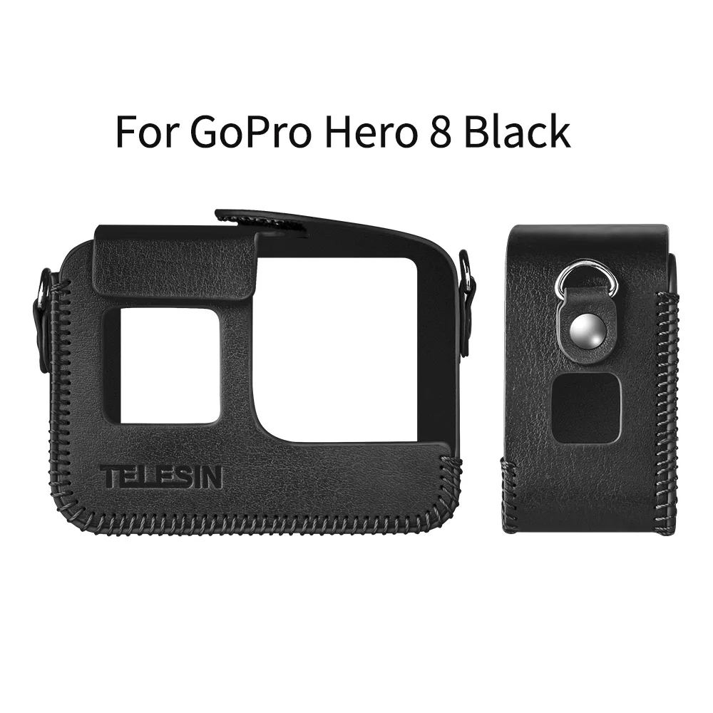 Black for Hero 8 Телесин из искусственной кожи чехол для GoPro Hero 8 для Hero 5 6 7 черная рамка Крышка мини-протектор черный коричневый с длинным ремешком аксессуары - Цвет: Black for Hero 8