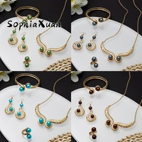 sophiaxuan new design hawaiian jewelry sets 4 pieces alloy colorful pearl ring bracelets earrings necklace sets for women gifts