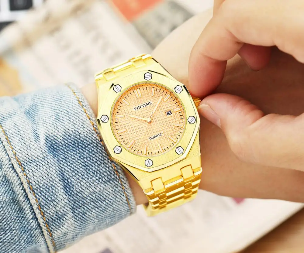 Модные Стальные кварцевые мужские часы роскошные брендовые золотые деловые