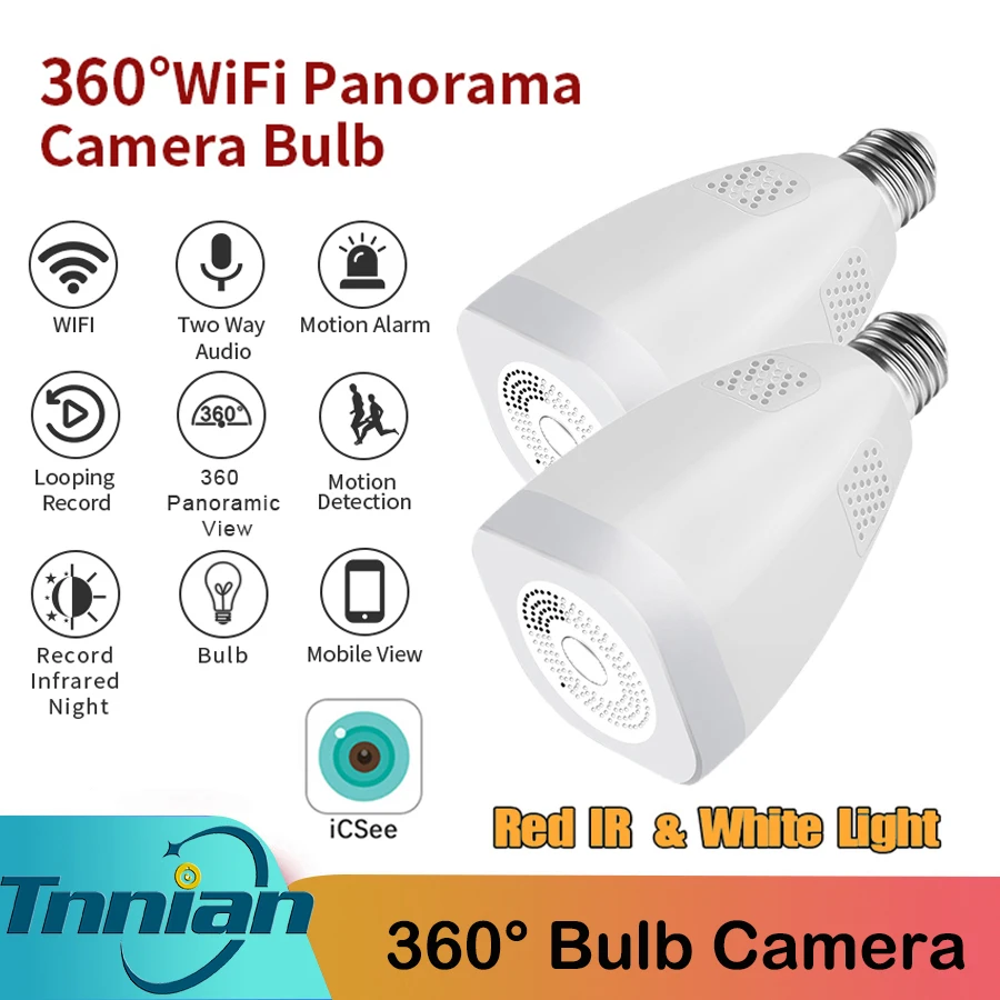 

3MP LED Light Wireless Panoramic Home Security WiFi CCTV Fisheye Bulb Lamp Video Wireless IP Camera 360 Degree Home Security Cam