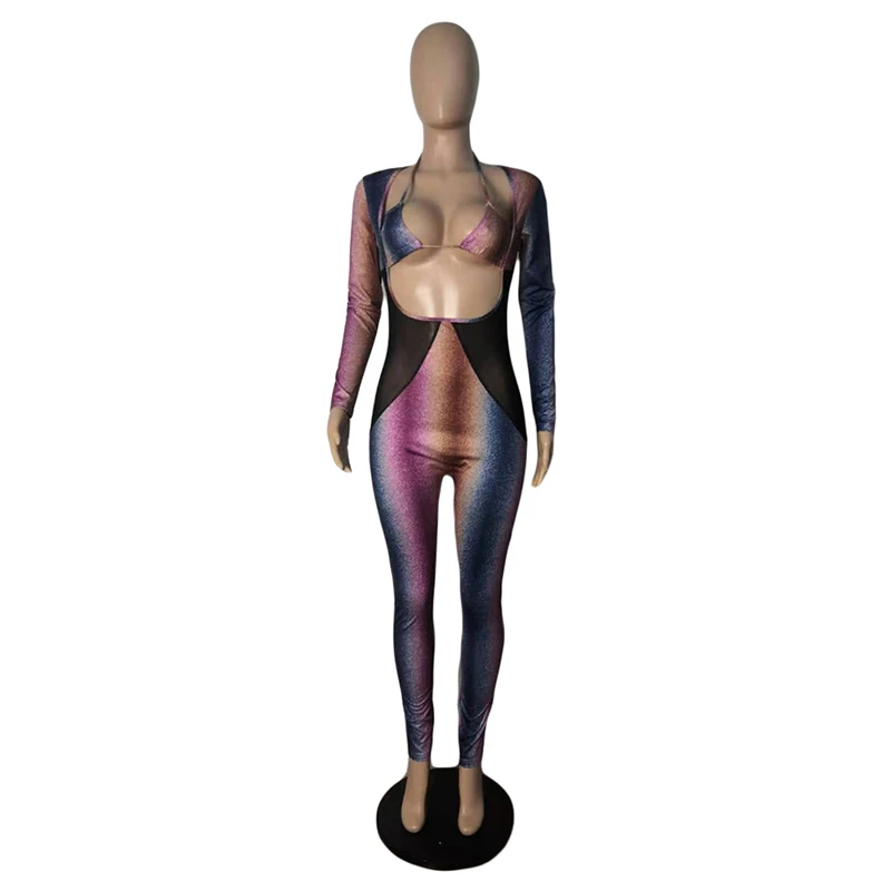 

Sexy Club Night Party Mesh Patchwork Jumpsuit For Women One Piece Overall Bodycon Cut Out Rompers Fall Winter Outfits Suit S-XXL