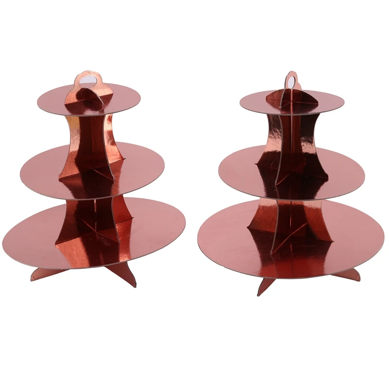 

2 Set Rose Gold 3-Tier Round Cardboard Cupcake Stand for 24 Cupcakes Perfect for Women Girls Birthday Bridal Shower