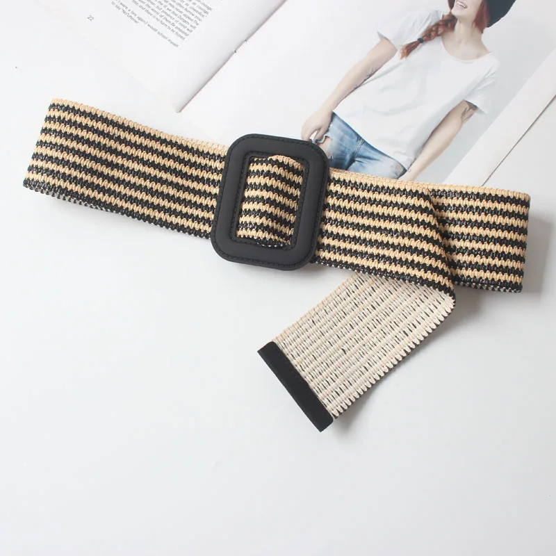 Бохо черная квадратная пряжка без регулировки отверстия широкая полоса