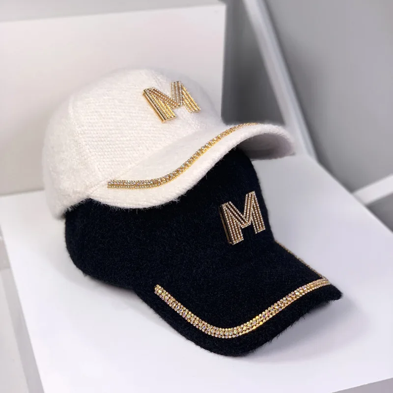 New winter adult women casual soft rabbit fur baseball caps Winter Punk Hip hop Rhinestone  snapbacks hats Warm Gorros