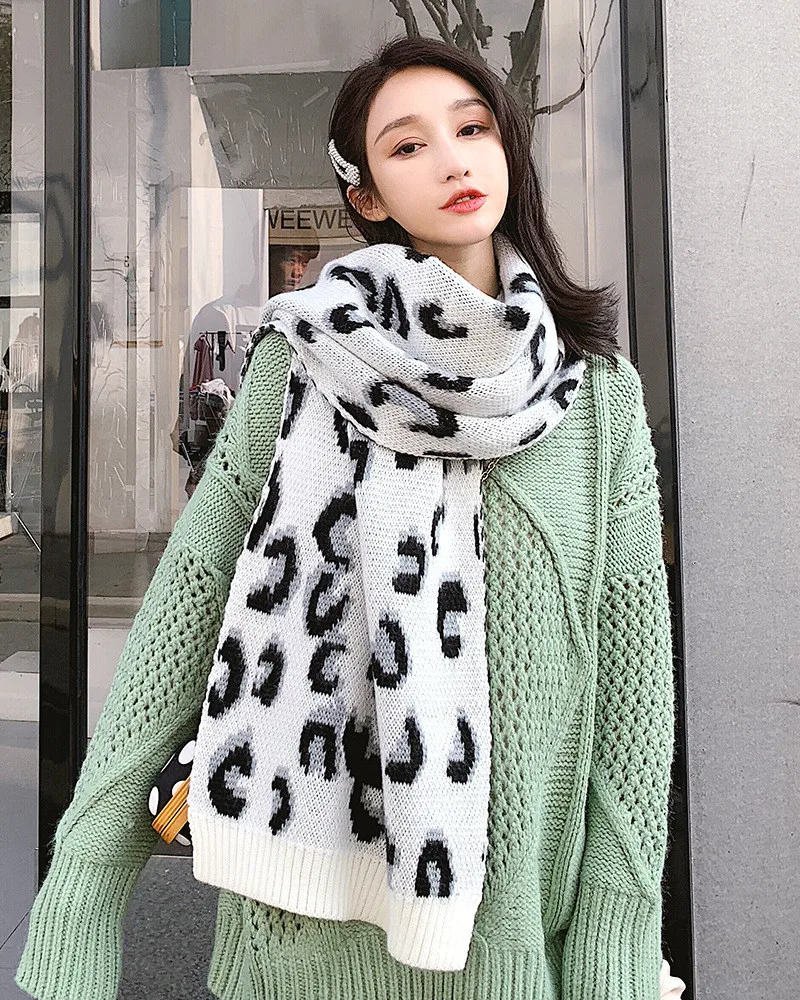 

Large size 200*70cm Autumn Winter Female Leopard Print Wool Warm Plaid Scarf Women Cashmere Scarves Long Shawl Wrap hijabs