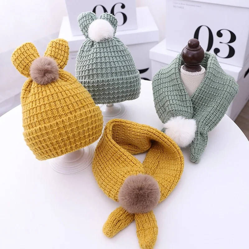 

Шапка-шарф вязаная зимняя, для новорожденных, 2 шт.