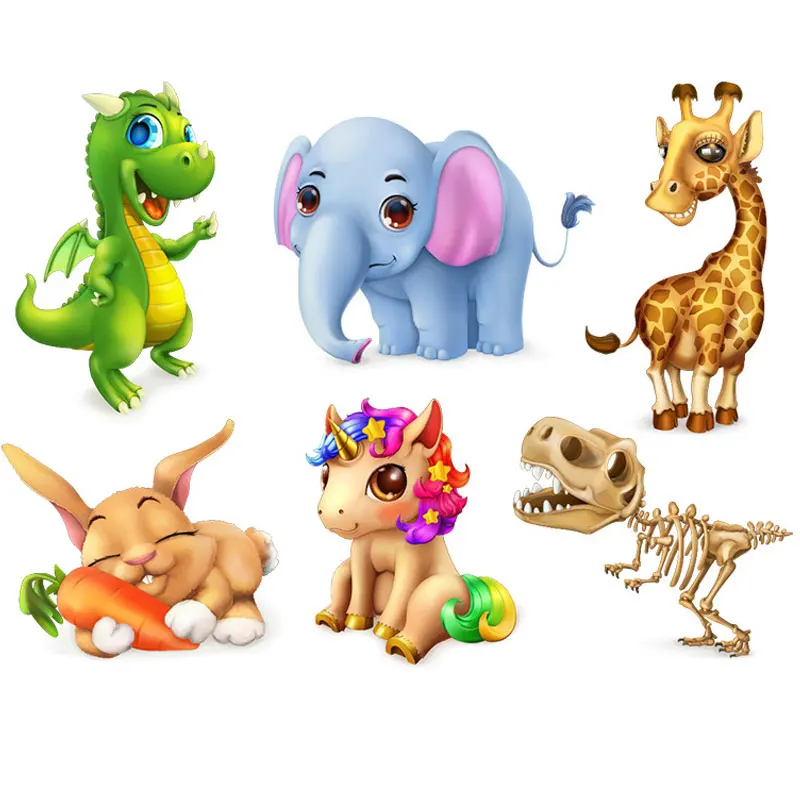 

3D Cartoon Animal Patch Set Unicorn Thermo Stickers on Clothes Iron on Cute Elephant Dinosaur Patches Appliques for Clothing T