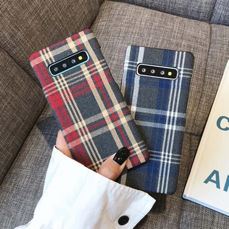 Ретро клетчатые тканевые жесткие чехлы из поликарбоната для Samsung Note 20 Ultra Galaxy S10 5G