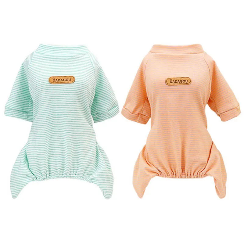

Cute Dog Jumpsuits Spring Summer Pet Cat Puppy Striped Four Legs Clothes Chihuahua Pomeranian Rompers Custom Pet Apparel