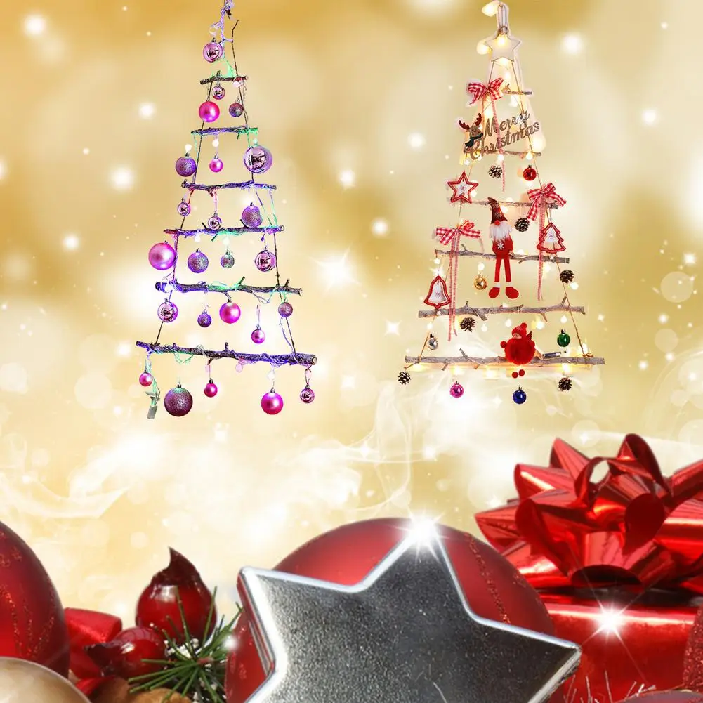 

Wooden Christmas Tree Decoration Ornaments Creative DIY Wooden Wall-mounted Christmas Tree For Home Bedroom Cafe Wall Xmas Decor