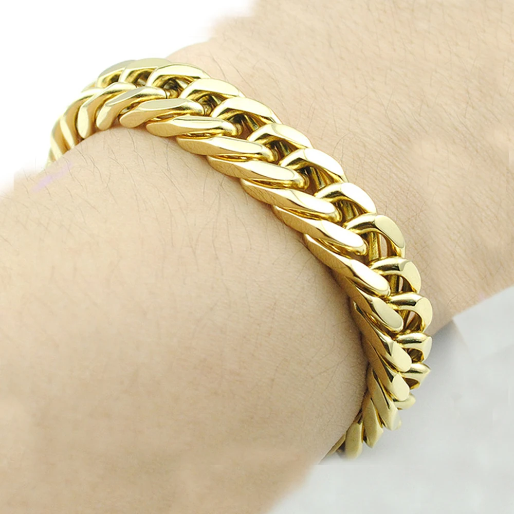 Мужской браслет из нержавеющей стали 8 14 мм позолоченный посеребренный кубинская