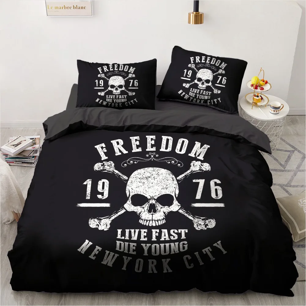 

3D Custom Design Modern Duvet Cover Sets Black Bed Pillow Covers 200*230cm Full Twin Double Queen Size Skull Beddings