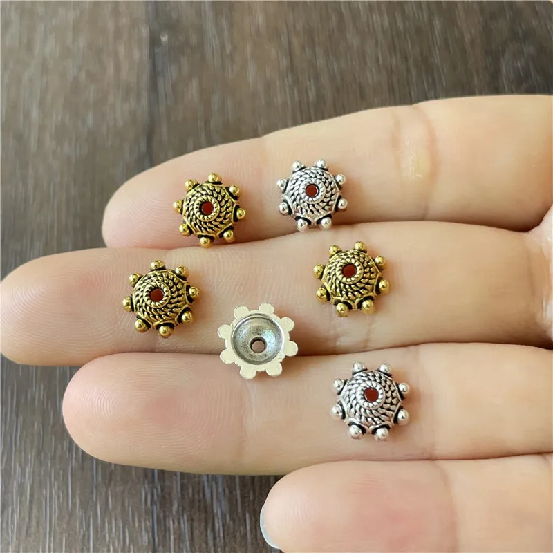 

JunKang 9mm Zinc Alloy Pitted Bead Cap Spacer DIY Bracelet Necklace Amulet Jewelry Connector Making Discovery Wholesale Supplies