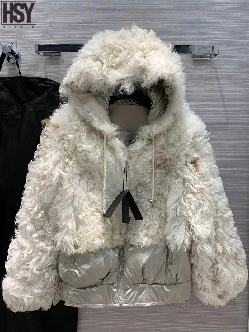 【HSY】2019 Осень Зима Новое Женское пуховое пальто большая Кепка спущенное плечо