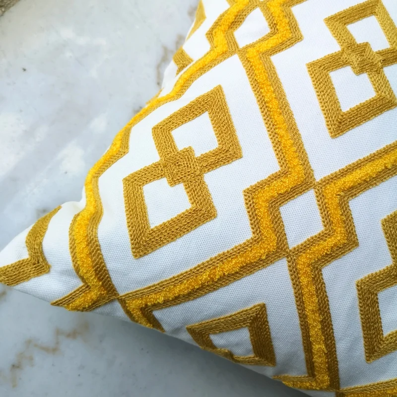 yellow cushion cover cute diamond geometric embroidery pillow case with for sofa bed simple home decorative 45x45cm sofa bed free global shipping