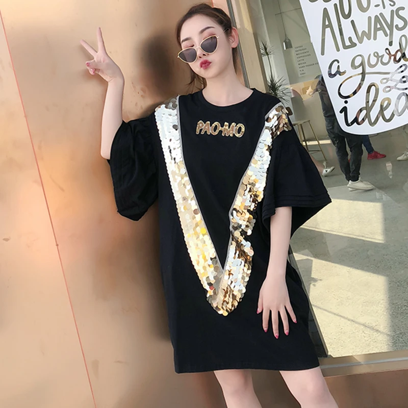 Тяжелая новинка модная летняя промышленная Футболка с блестками и большим