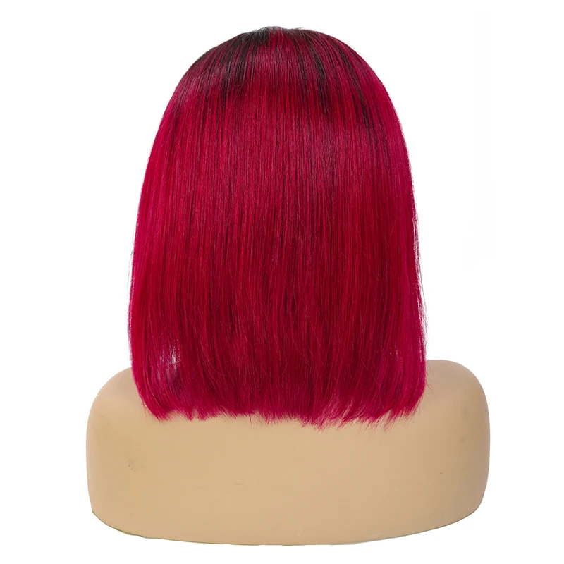 13x4 Lace Front Human Hair Wigs Ombre 99J/Burgundy RedWine Short Bob Wig For Women Brazilian Straight 150% SOKU|Парик из
