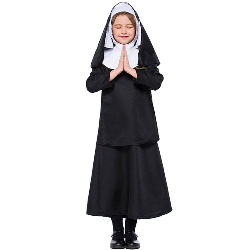 Костюм Монахини для девочек среднего возраста карнавал Хэллоуин церковный