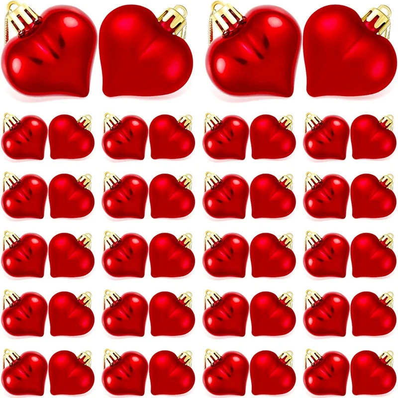 

48 Valentine's Day Heart-Shaped Ornaments Plating Matte Ornaments Valentine's Day Ornaments (Red)