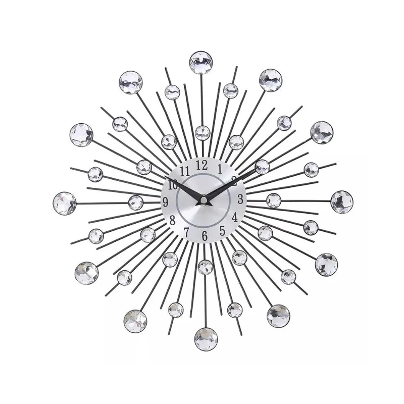33cm Large Size Vintage Metal Crystal Sunburst Wall Clock Large Morden Wall Clocks Design Home Art Decor
