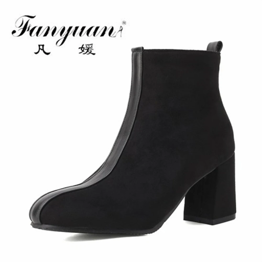 

Модные элегантные женские ботильоны Fanyuan, Осень-зима вечерние ринки, свадьбы, офиса, квадратный каблук, замшевые короткие ботинки, искусстве...