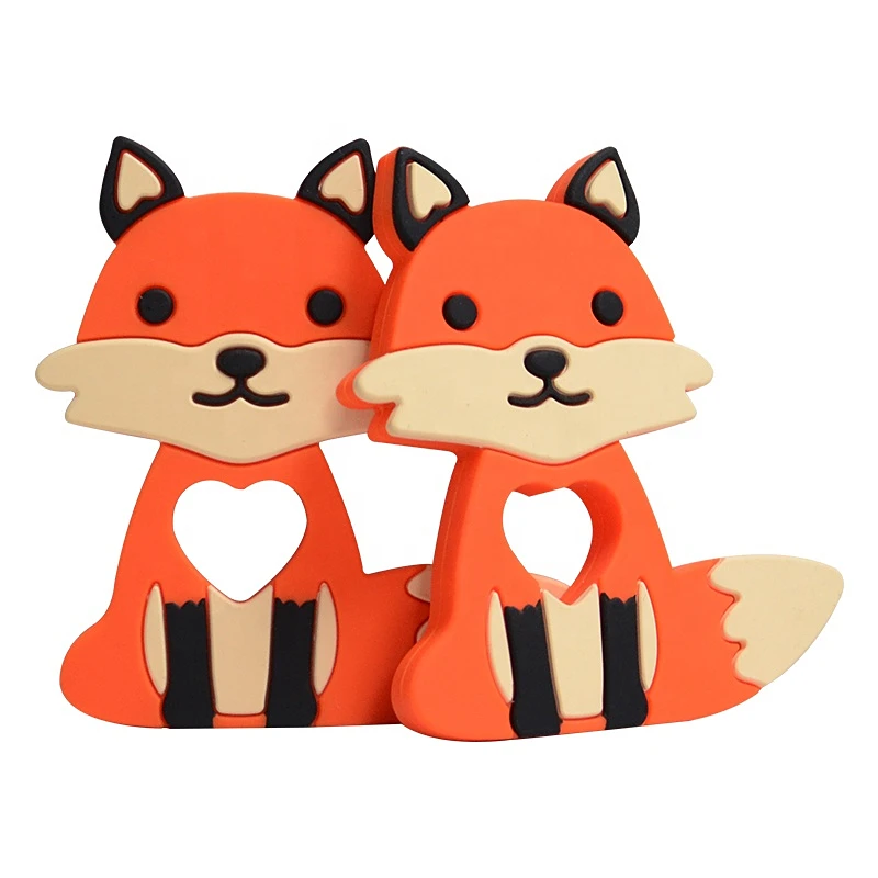 10pc Fox Teether Food Grade Silicone Cartoon Newborn Nursing Gift BPA Free Baby Teething Teether Toy Pacifier Chain Accessories