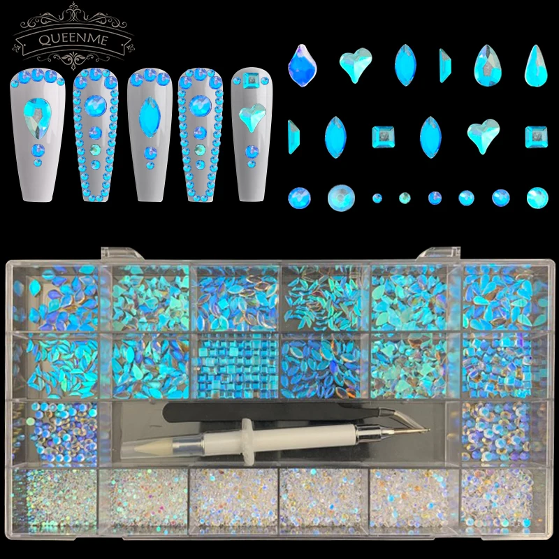 

21-Grid Boxed Rhinestones Set Shiny AB Crystals Nail Rhinestones 20 Shapes Diamonds Flat Rhinestones for Nails Crafts Decoration