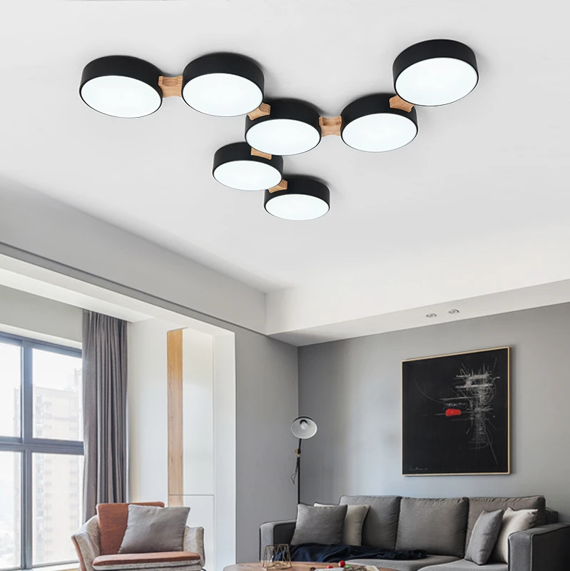 $56.00 Nordic simple home living room molecular creative LED 220V ceiling lamp solid wooden bedroom dining room lamp restaurant cafe