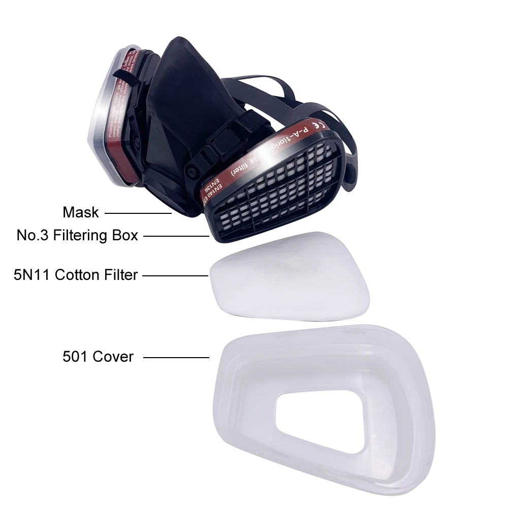 Респиратор для защиты от пыли черная полумаска на половину лица с очками паров