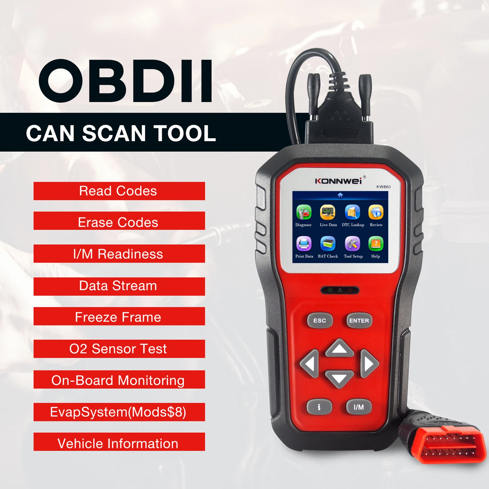 Автомобильный диагностический сканер KONNWEI KW860 OBDⅡ считыватель неисправностей