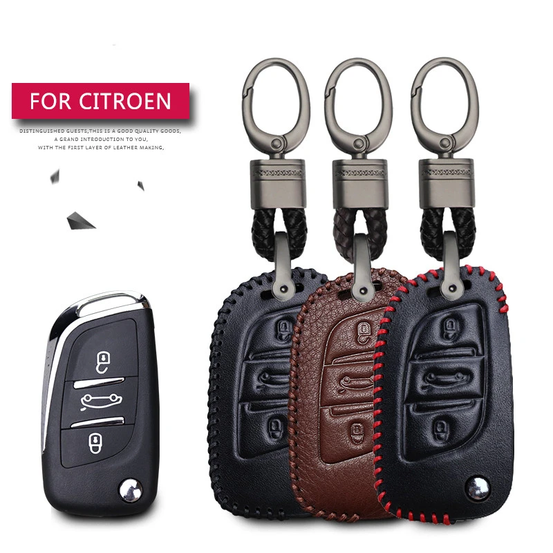 Кожаный чехол для автомобильных ключей защитный Citroen C2 C3 C4 Coupe VTR Berlingo C6 C8 брелок