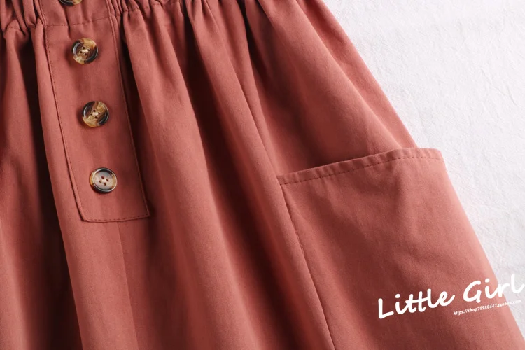 

B83 New Autumn Women Solid Color Skirt Korean Style High Waist Pocket Decoration Elastic Waist Casual Mid-Length Skirts Women
