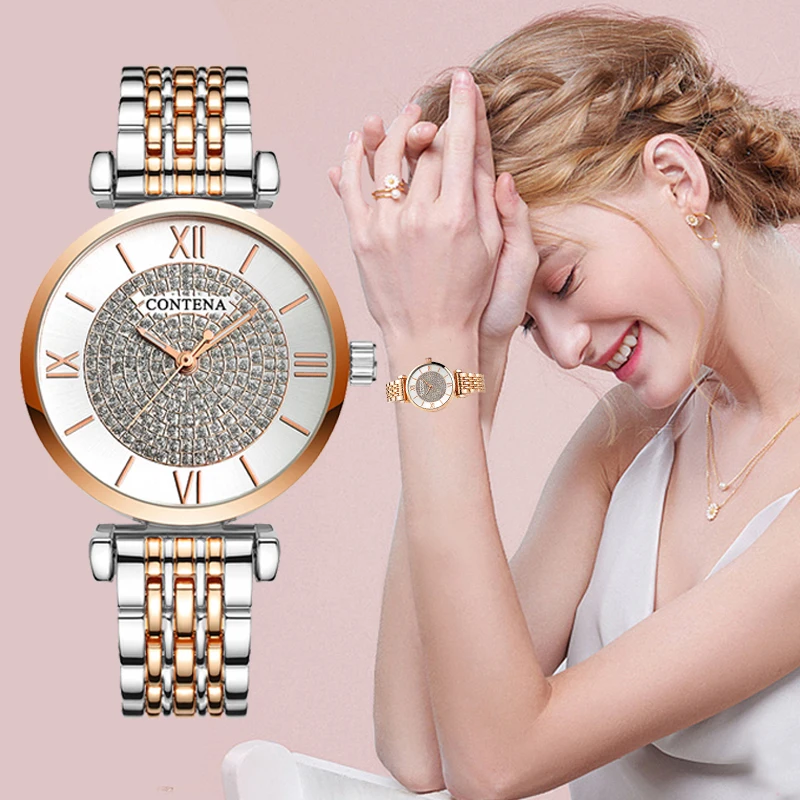 Часы женские классические с ремешком из нержавеющей стали на Рождество|Женские