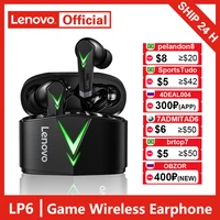 lenovo live pods lp6 wireless earphone tws gaming earbuds bluetooth 5 0 game low latency sports headset with mic 3d stereo bass
