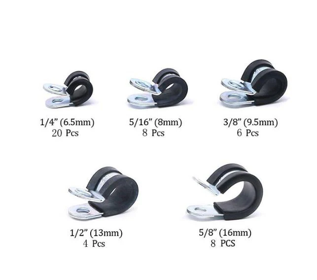 

Free shipping Pipe Clamp 46pcs/lot Galvanized iron Rubber Lined P Clips Cable Mounting Hose Pipe Clamp Mikalor