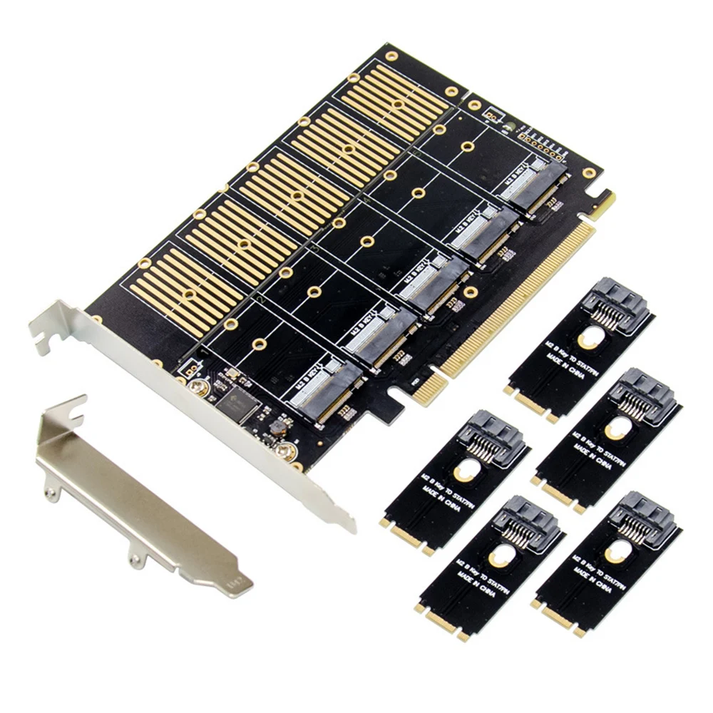 PCIe Gen3 X16 To 5 Ports M.2 NGFF B-Key SATA 6Gbps Adapter Expansion Card Add 5x B-Key SSD Or SATA Hard Drive To Desktop PC