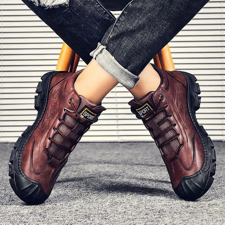 

Мужские зимние кожаные ботинки ручной работы, Нескользящие ботинки