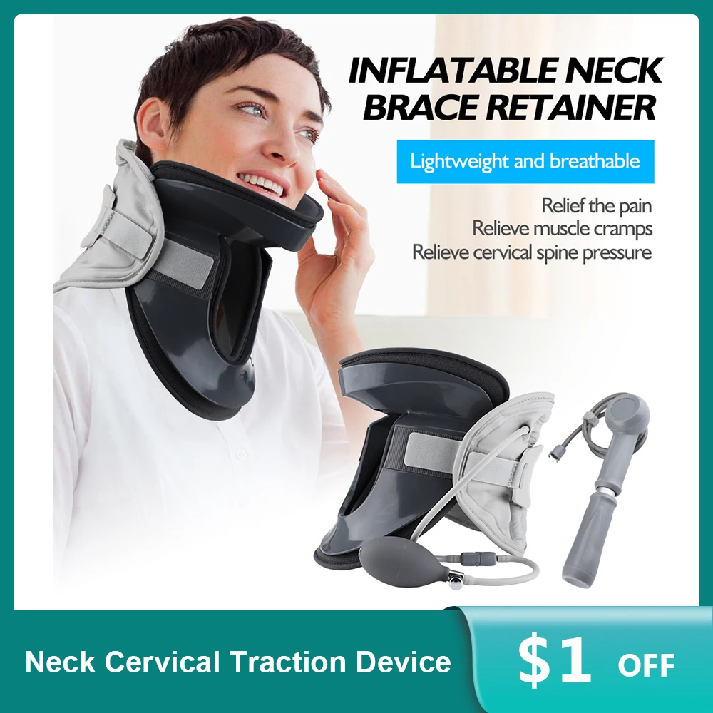 

Cervical Neck Traction Device Air Inflatable Adjustable Neck Stretcher Spine Bone Care Cervical Protection Brace With Ball/Pump