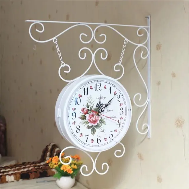 

Fashion Vintage Digital Wall Clock, European Style Garden Vintage Metal Craft Dual Plates Wall Clock