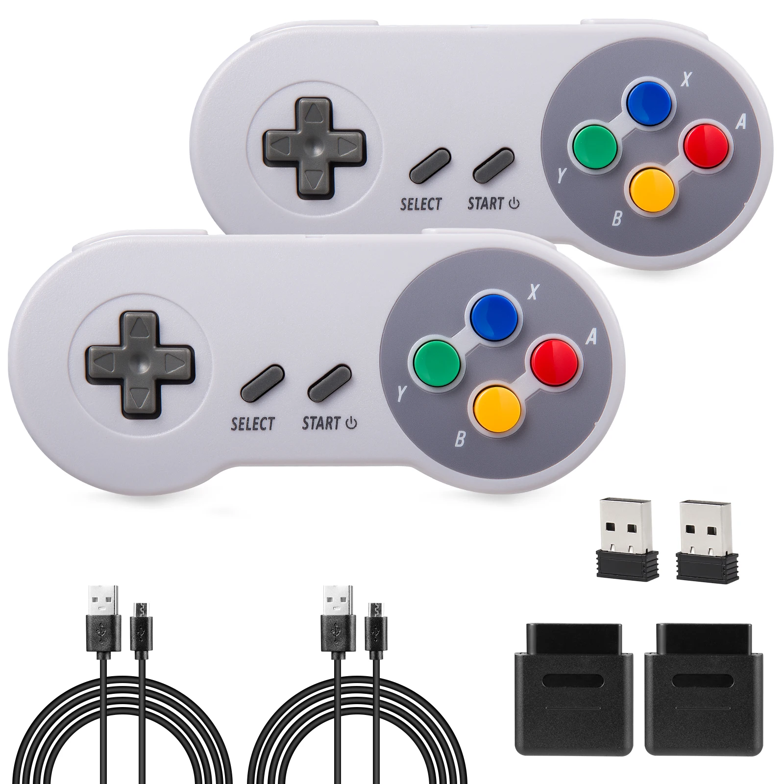 

2 Pack 2.4 GHz Wireless USB/SNES Controller Joystick for Super NES/SFC Game Console & Windows PC MAC Linux Genesis Raspberry Pi