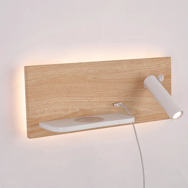 

Modern Hotel Wall Lamp Wall Lights Fixture Bed Room Headboard Shelf Reading Lamp Night Led Wireless USB Charger Backlit Lights