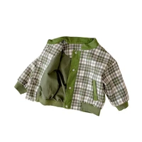 2021 autumn new fashion boys kids outwears green plaid button coats baseball uniform jacket for toddler boys clothing