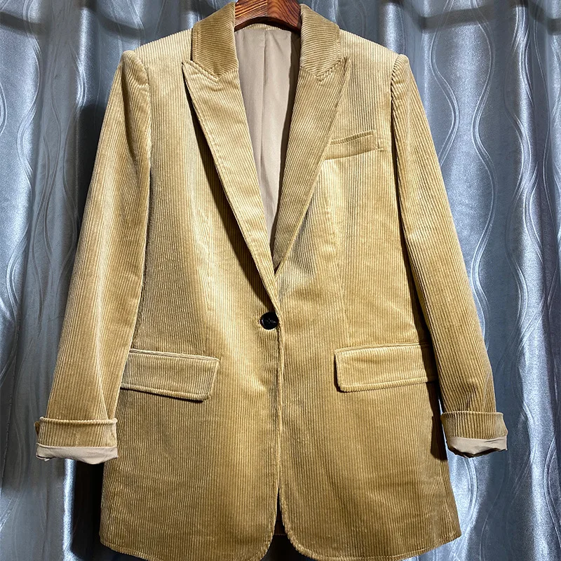 Autumn New Spring Suit Jacket Women's Corduroy Orange Small Suit Corduroy Casual Temperament Self-Cultivation One-button Jacket