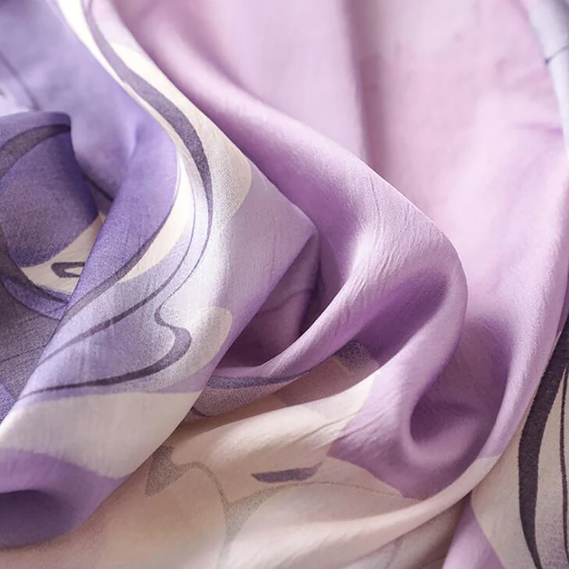 

Women Silk scarf Big Flower Print Purple Beach Shawl luxury Silk Scarves Wrap Shawl Scarves Female Women's Scarf 180*90cm