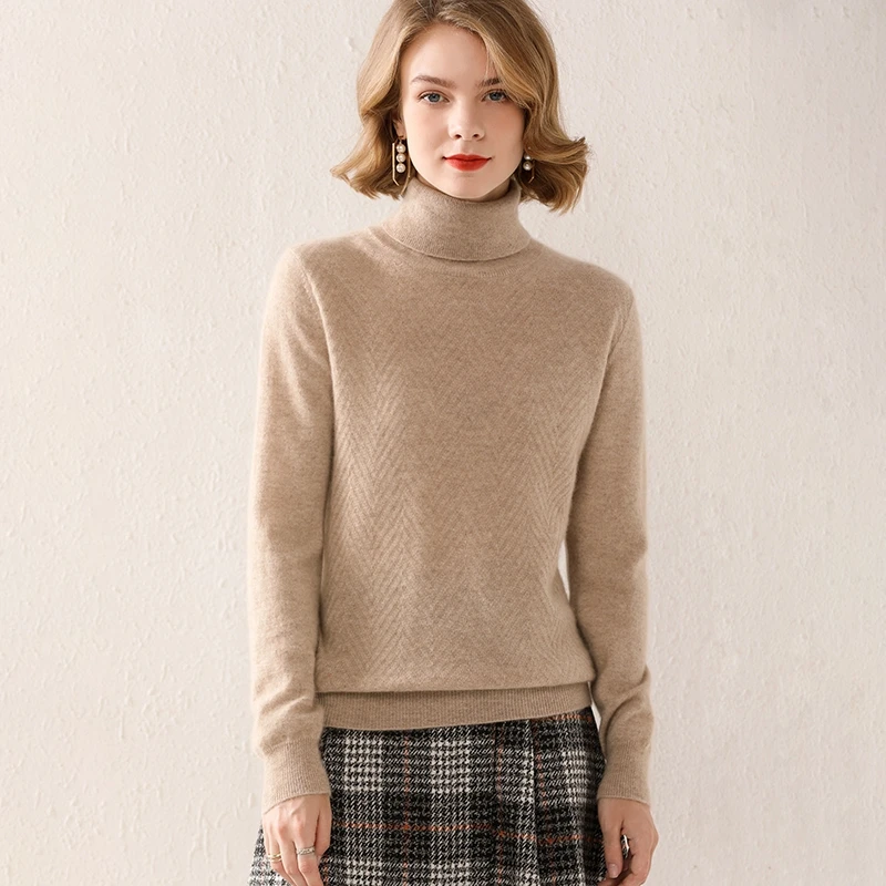 

Осенне-зимний вязаный шерстяной свитер Lafarvie с высоким воротником, женские топы, модный тонкий женский пуловер с длинным рукавом, одежда спл...