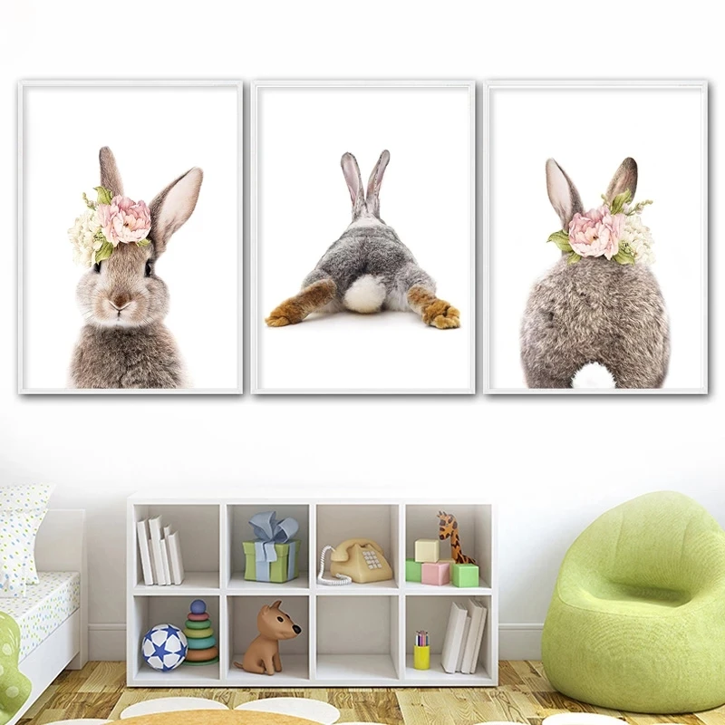 Северных оленей головой животного кролик Холст плакат для детской настенная