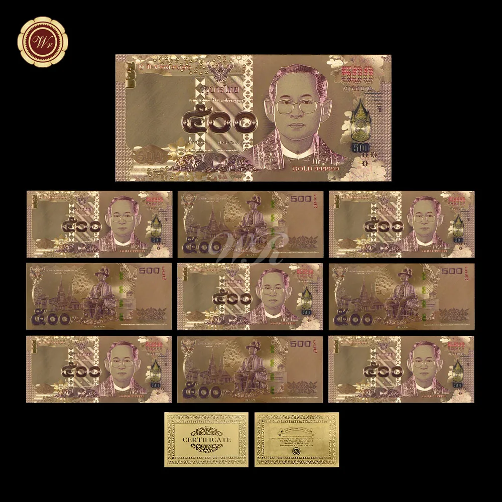 Новая золотая банкнота 2004 года Золотая банкнота королева Sirikit 72-й юбилей Золотая фольга банкнота 100 БАТОВ для коллекции - Цвет: 10pcs 500(2014 year)