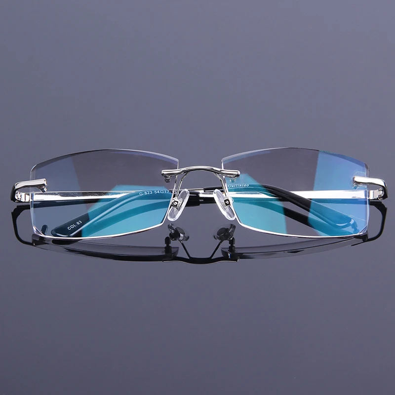 Высококачественные алмазные очки для чтения, мужские градиентные серые линзы, оправы без оправы, анти радиационные очки, новые деловые мужские очки